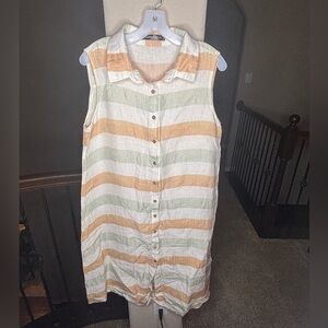 Gabby Isabella Linen and Cotton Blend Striped Midi Dress Style 322629